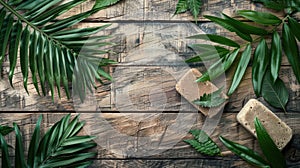 Spa Essentials on Natural Background with Green Leaves