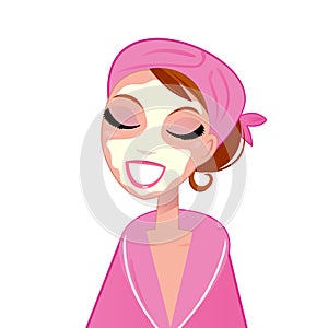 Spa facial girl wearing pink bath robe