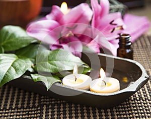 Spa Floating Burning Candles and Lilies