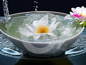 Spa flower in water bowl background for relaxation and meditation