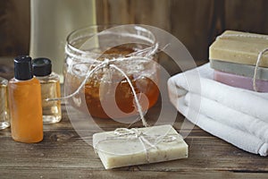 Spa Handmade Honey Soap over natural background