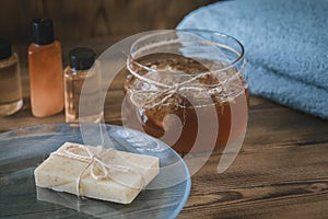 Spa Handmade Honey Soap over natural background