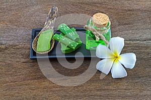 Spa herbal white frangipani flowers, pill,Aloe vera essential o photo