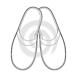 Spa, hotel - home slippers footwaer - black outlines - isolated