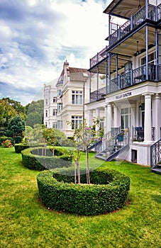 Spa houses with front yard in Binz. Summer city on the Baltic Sea coast. RÃ¼gen is a popular tourist destination. Germany