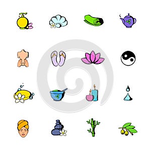 Spa icons set cartoon