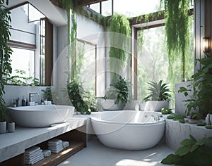 Spa inspired futuristic bathroom interior design - using ai technology photo