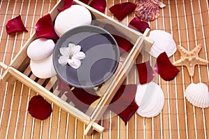 Spa items on bamboo mat