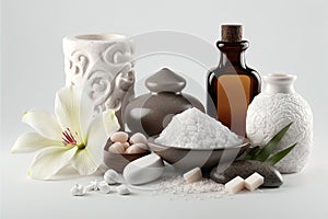 Spa items, massage, relaxation and relaxation. Stones, oils and candles.