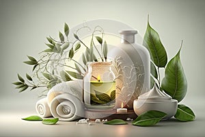 Spa items, massage, relaxation and relaxation. Stones, oils and candles on a white background.