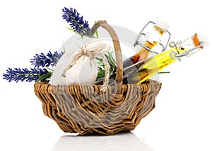 Spa lavender oil inthe wicker basket,