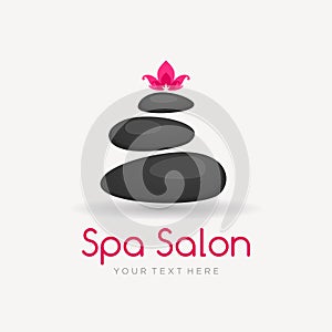 Spa logo template with dark spa stones and lotus flower on the light background.