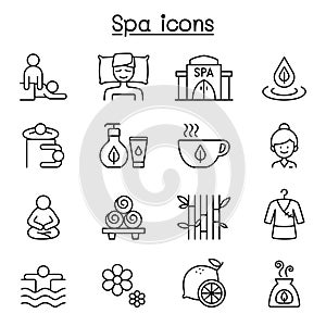 Spa, Massage, Aroma therapy icon set in thin line style