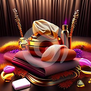 Spa massage background with cosmetic products and accessories, realistic vector illustration Generative AI