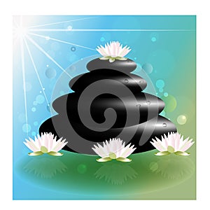 Spa massage lotus flowers zen stones logo