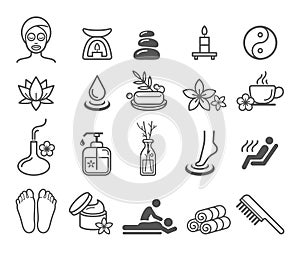 Spa massage therapy cosmetics icons.