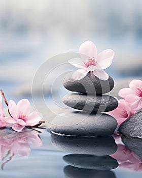 Spa - Natural Alternative Therapy With Massage Stones And Waterlily In Water