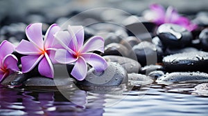 Spa - Natural Alternative Therapy With Massage Stones And Waterlily In Water.