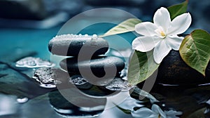 Spa - Natural Alternative Therapy With Massage Stones And Waterlily In Water.