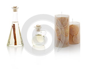 Spa oils in bottles and scented candles. With PS paths.