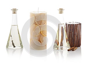 Spa oils in bottles and scented candles. With PS paths.