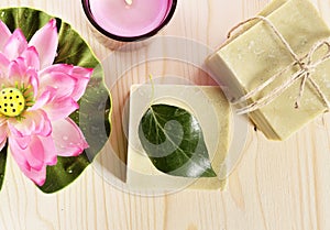 Spa organic soap, flower and candle