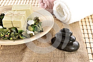 Spa organic soap and massage stones
