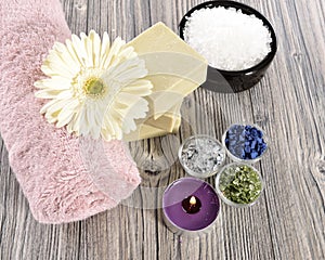 Spa organic soap, stone and candle