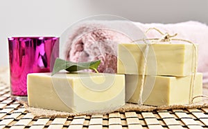 Spa organic soap, towel and candle