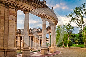 Spa park in Montecatini Terme town at sunset in Tuscany, Italy photo