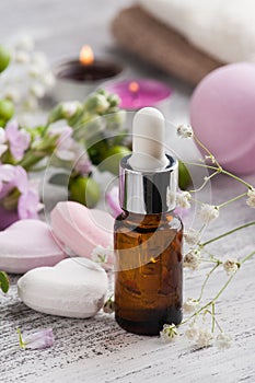 Spa products with bath bombs, essential oil