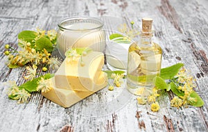 Spa products with linden flowers