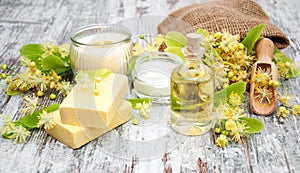 Spa products with linden flowers