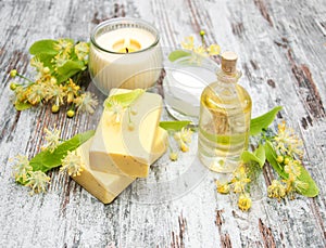 Spa products with linden flowers