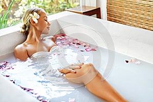 Spa Relaxation. Woman Body Care. Flower Bath. Beauty Skincare