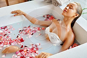 Spa Relaxation. Woman Body Care. Flower Bath. Beauty Skincare