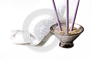 Spa relaxing items towel lavender scented sticks
