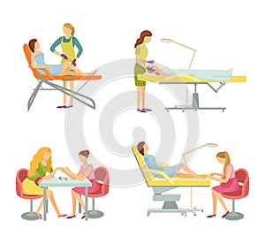 Spa Salon Cosmetician and Manicurist Icons Vector