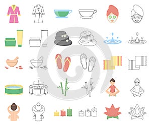 Spa salon and equipment cartoon,outline icons in set collection for design. Relaxation and rest vector symbol stock web