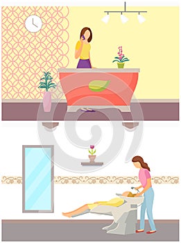 Spa Salon and Hair Styling Procedures Set Vector