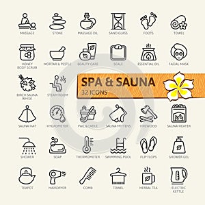 SPA and sauna, steam bath elements web icon set - outline icon set