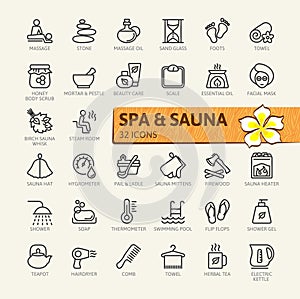 SPA and sauna, steam bath - minimal thin line web icon set. Outline icons collection