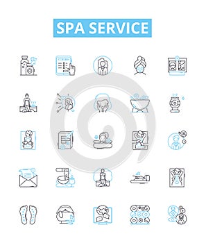 Spa service vector line icons set. Spa, Massage, Facial, Manicure, Pedicure, Sauna, Jacuzzi illustration outline concept
