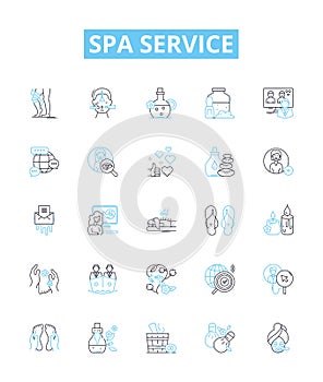 Spa service vector line icons set. Spa, Massage, Facial, Manicure, Pedicure, Sauna, Jacuzzi illustration outline concept