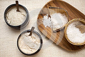 Spa Set. Handmade Salt Scrub And Cream Scrub With Coconut Oil.