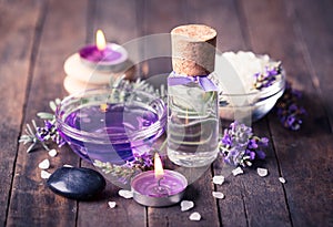 Spa set with lavender aromatherapy oil photo