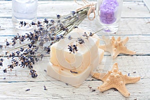 Spa set with lavender, handmade soap,sea salt and seastars
