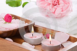 Spa set with pink rose and bath salt