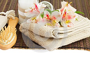 Spa setting with alstroemeria flowers