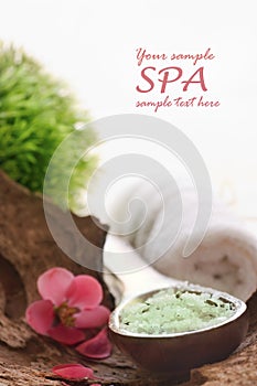Spa setting with bath salt
